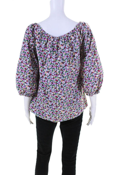 Pomander Place Women Off Shoulder Puff Sleeve Floral Top Blouse Multicolor Small