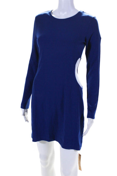 Reformation Women's Ribbed Long Sleeve Cutout Bodycon Dress Royal Blue Size L