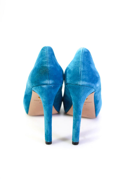 Pour la Victoire Womens Teal Suede Platform High Heels Pumps Shoes Size 8.5