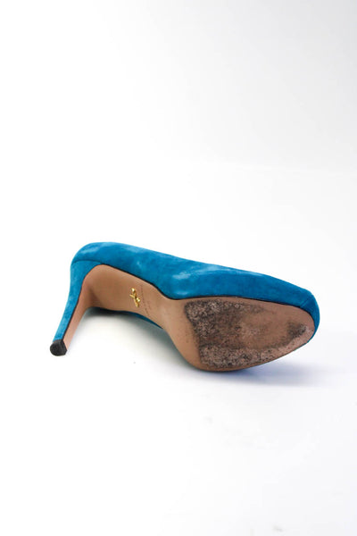 Pour la Victoire Womens Teal Suede Platform High Heels Pumps Shoes Size 8.5
