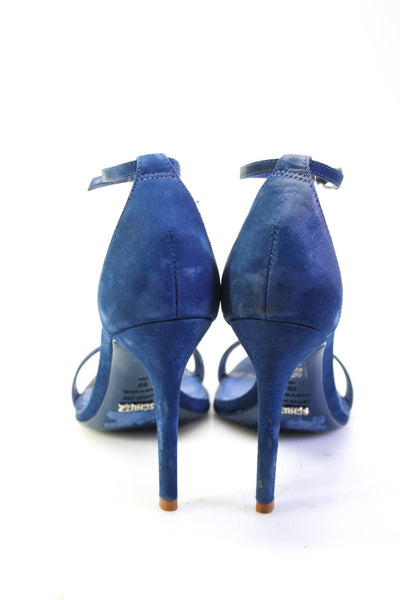 Schutz Womens Blue Suede Ankle Strap High Heels Sandals Shoes Size 9B