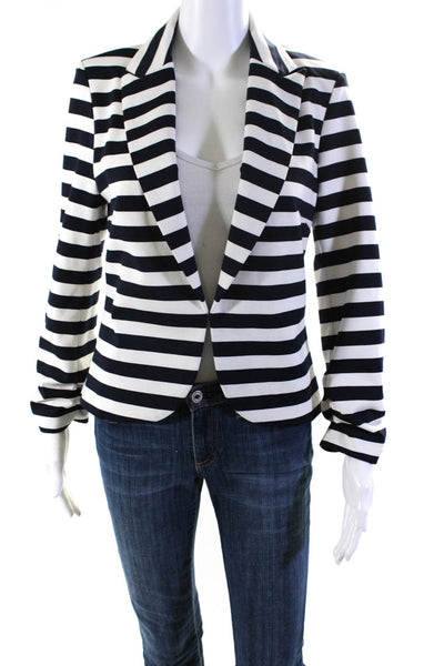 Neiman Marcus Womens Black White Striped One Front Long Sleeve Blazer Size 8