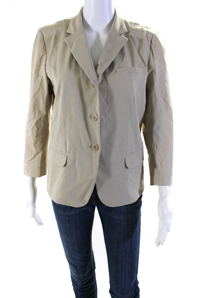 DKNY Womens Khaki Nylon Three Button Long Sleeve Blazer Jacket Size 8