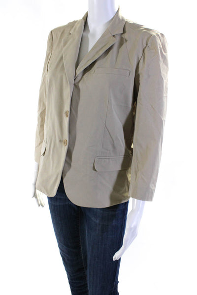 DKNY Womens Khaki Nylon Three Button Long Sleeve Blazer Jacket Size 8