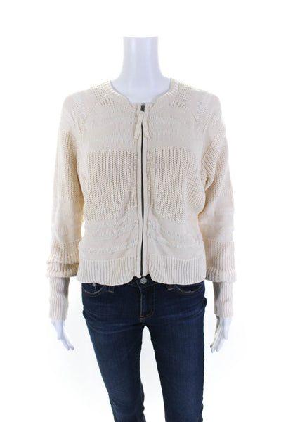 Burning Torch Womens Crew Neck Full Zip Knit Sweater Jacket Ivory Size Medium