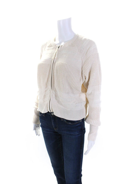 Burning Torch Womens Crew Neck Full Zip Knit Sweater Jacket Ivory Size Medium