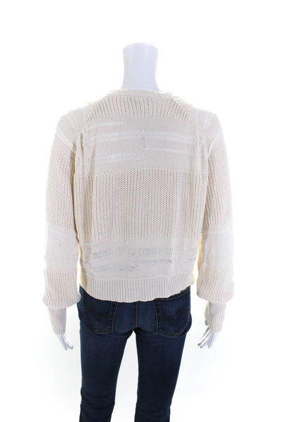 Burning Torch Womens Crew Neck Full Zip Knit Sweater Jacket Ivory Size Medium