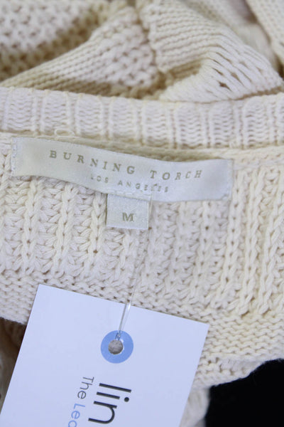 Burning Torch Womens Crew Neck Full Zip Knit Sweater Jacket Ivory Size Medium