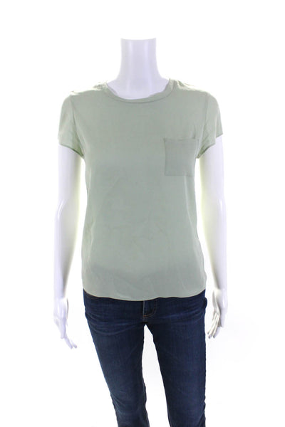 Alice + Olivia Womens Silk Short Sleeve Crewneck T-Shirt Blouse Green Size XS