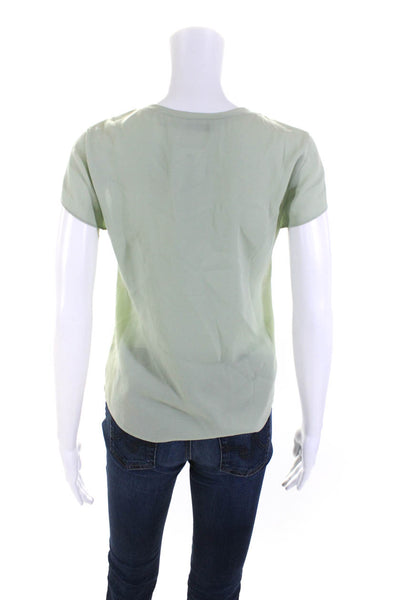 Alice + Olivia Womens Silk Short Sleeve Crewneck T-Shirt Blouse Green Size XS