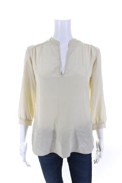 Amanda Uprichard Womens Silk Crepe Long Sleeve V-Neck Blouse Top Tan Size PP