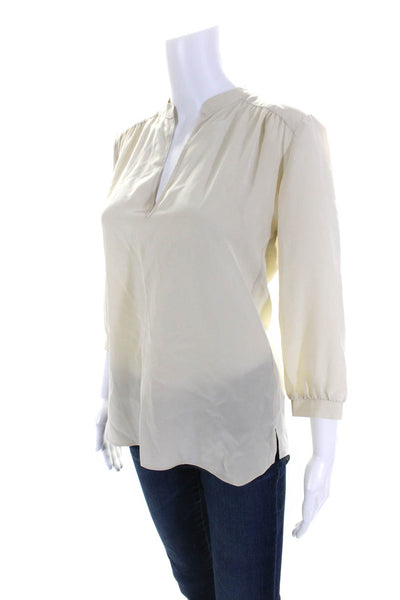 Amanda Uprichard Womens Silk Crepe Long Sleeve V-Neck Blouse Top Tan Size PP