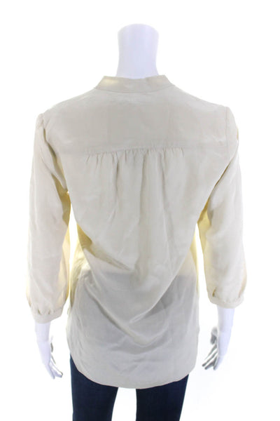 Amanda Uprichard Womens Silk Crepe Long Sleeve V-Neck Blouse Top Tan Size PP