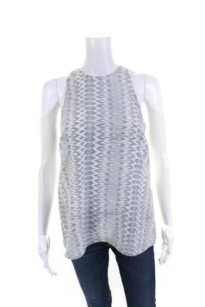 Joie Womens Silk Abstract Print High Neck Back Zip Tank Top White Gray Size XS
