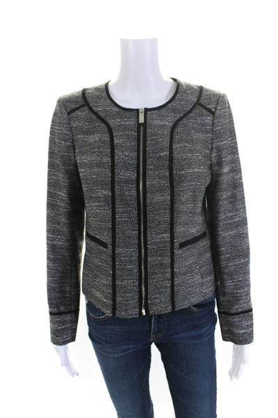 Vince Camuto Womens Long Sleeve Full Zip Short Blazer Jacket Black White Size 6