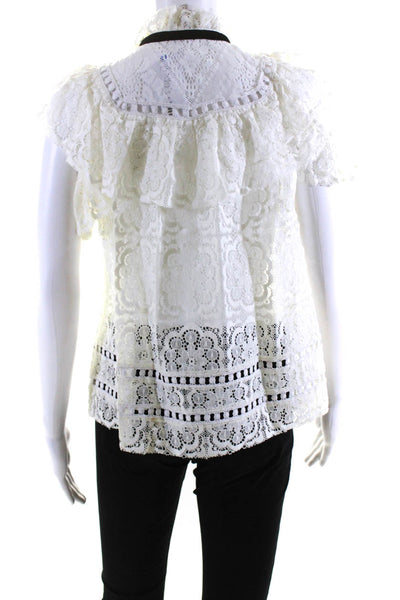 Sea Womens Lace Sheer Cold Shoulder Sleeve V-Neck Blouse Top White Size 0
