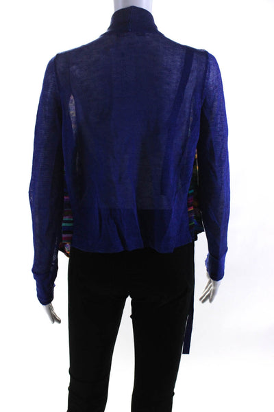 Nanette Lepore Womens Linen Silk Crepe Striped Tie Up Sweater Top Blue Size XS