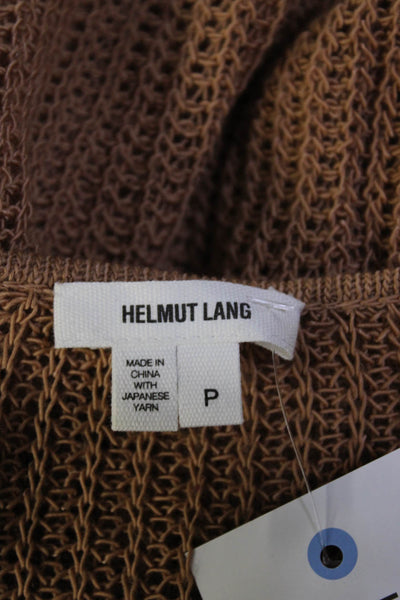 Helmut Lang Womens Open Knit Sheer Wool Scoop Neck Sweater Top Brown Size P