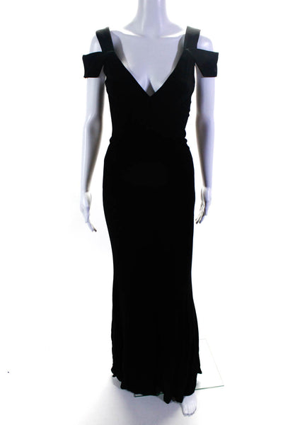 Designer Womens Rayon Stretch V-Neck Sleeveless Long Maxi Dress Black Size PS