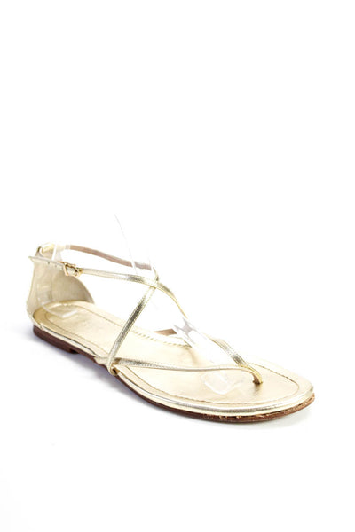 J Crew Womens Metallic Thong Strapped Ankle Buckled Sandals Gold Size 9.5