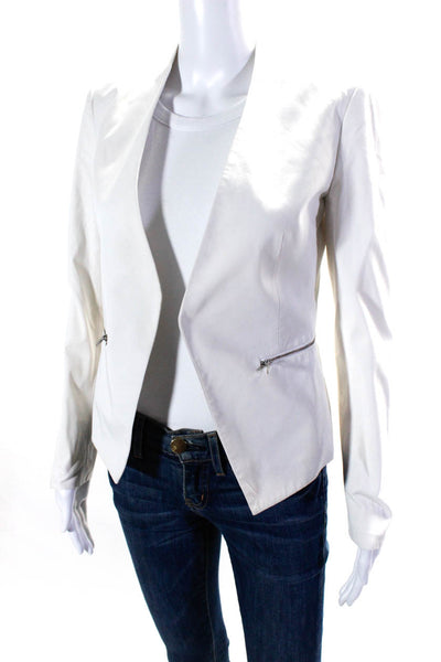 Theory Womens Cotton Open Front Zipped Darted Blazer Jacket White Size 0
