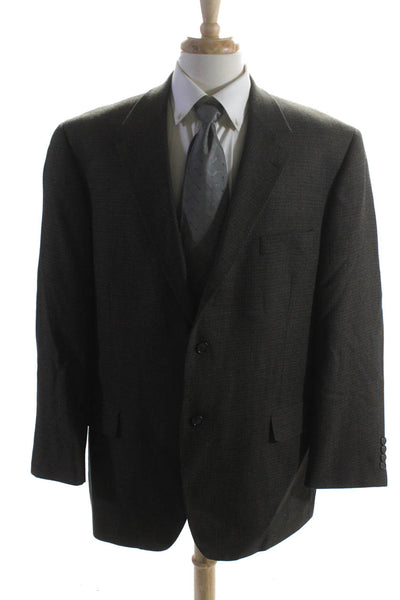 Andrew Fezza Mens Lambswool Striped Print Button Collar Blazer Brown Size EUR48
