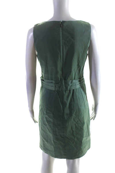 DKNY Womens Iridescent Pleated Waist Sleeveless V-Neck Sheath Dress Green Size 6