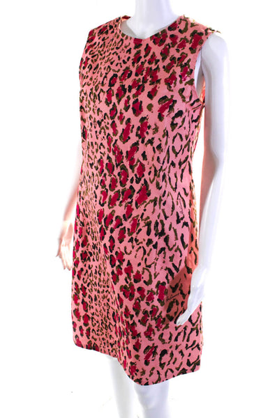 Carolina Herrera Womens Animal Print Sleeveless Midi Dress Pink Cotton Size 8