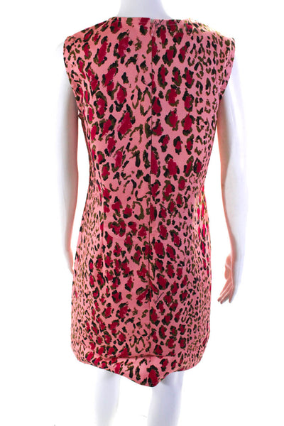 Carolina Herrera Womens Animal Print Sleeveless Midi Dress Pink Cotton Size 8