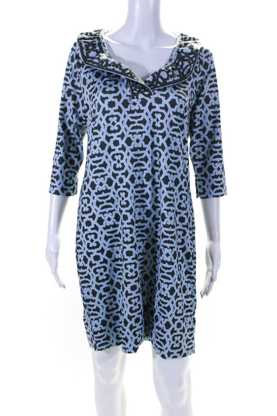 Gretchen Scott Womens Patterned Collared 3/4 Sleeved Dress Blue Gray Size M