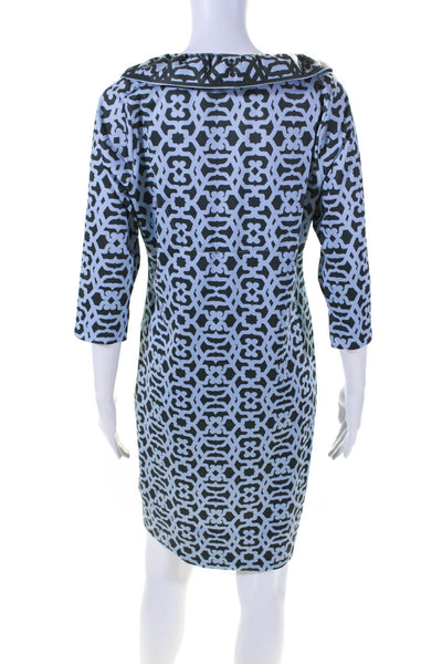 Gretchen Scott Womens Patterned Collared 3/4 Sleeved Dress Blue Gray Size M