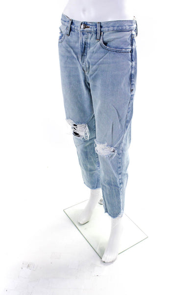 Frame Womens Distressed Denim Button Fly Straight Leg Jeans Pants Blue Size 29