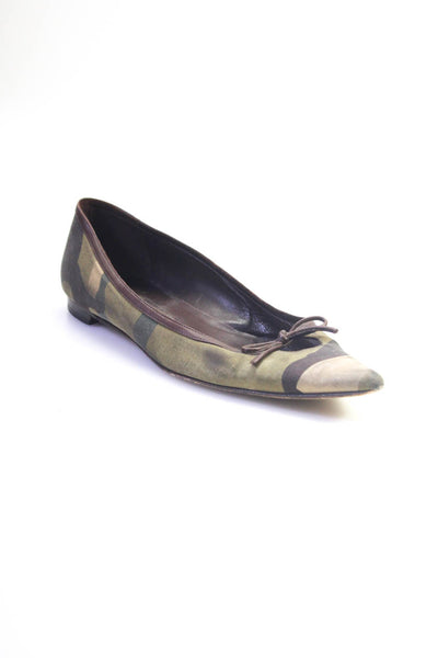 Manolo Blahnik Womens Satin Camouflage Print Pointed Flats Multicolor Size 9.5US