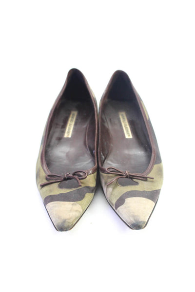 Manolo Blahnik Womens Satin Camouflage Print Pointed Flats Multicolor Size 9.5US