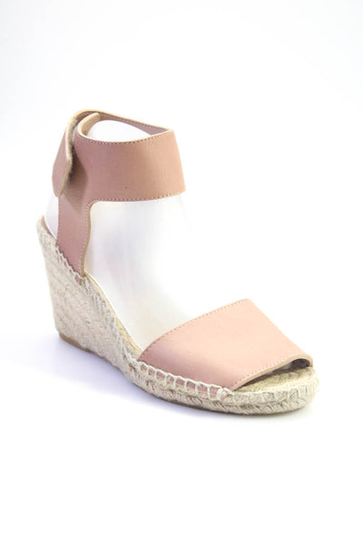 Vince Womens Leather Ankle Strap High Wedge Heel Espadrilles Beige Pink Size 8M