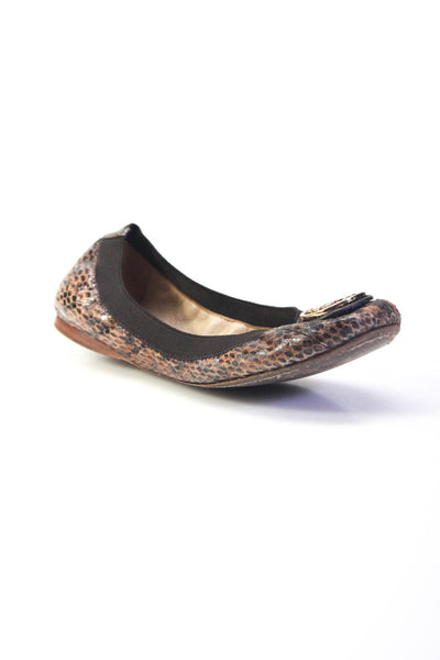 Tory Burch Womens Leather Animal Print Round Toe Elastic Flats Brown Size 8.5