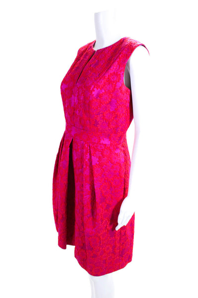 Carmen Marc Valvo Womens Back Zip V Neck Floral A Line Dress Red Purple Size 6