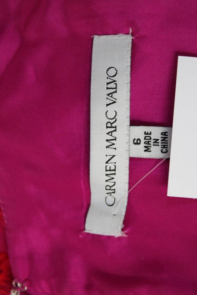 Carmen Marc Valvo Womens Back Zip V Neck Floral A Line Dress Red Purple Size 6