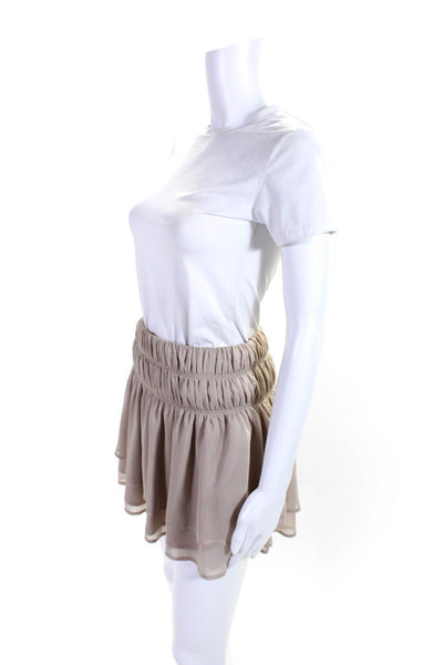 Tularosa Women's Elastic Waist Ruffle Flare Micro Mini Skirt Tan Size XS