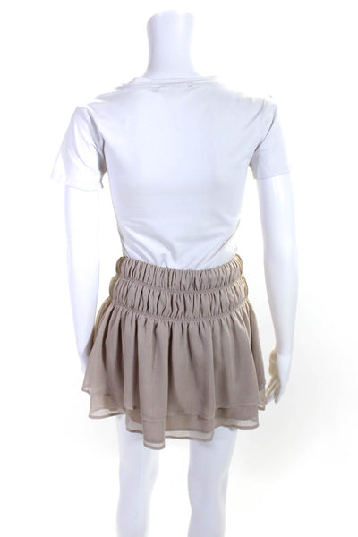Tularosa Women's Elastic Waist Ruffle Flare Micro Mini Skirt Tan Size XS