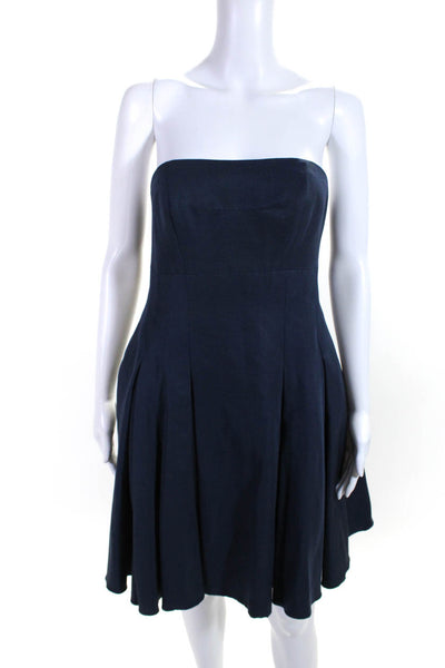 Marchesa Notte Women's Strapless Pleated Knee Length A-line Dress Blue Size 8