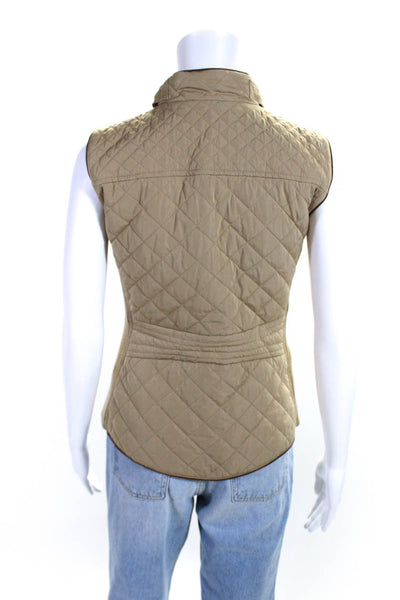 Zara Women's Quilted Full Zip Ribbed Combo Gold Tone Hardware Vest Beige Size M