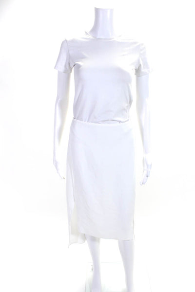 BCBGMAXZARIA Skirt Women's Hook Closure Slit Hem A-Line Midi Skirt White Size 2