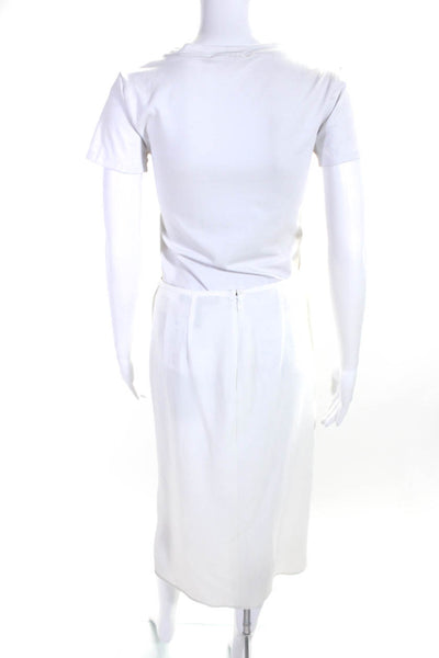 BCBGMAXZARIA Skirt Women's Hook Closure Slit Hem A-Line Midi Skirt White Size 2