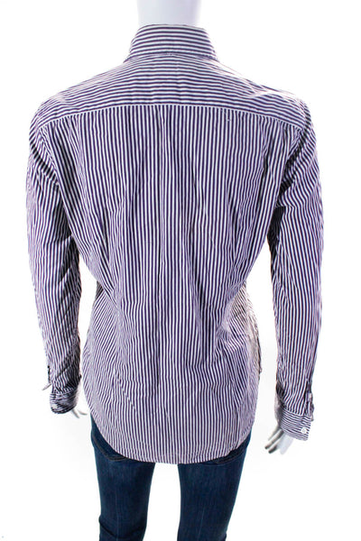 Ralph Lauren Sport Womens Purple Cotton Striped Long Sleeve Blouse Top Size 8