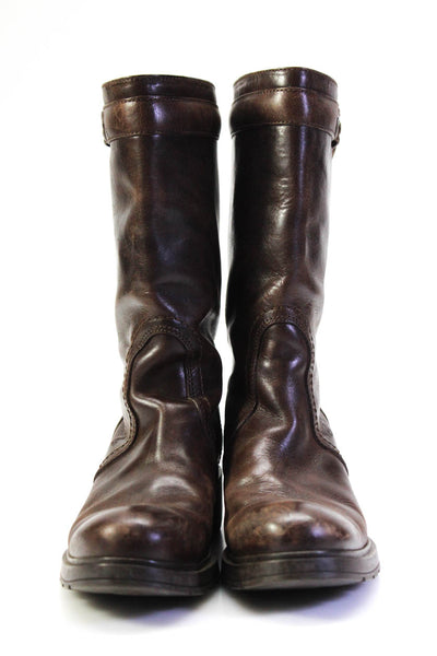 Hogan Womens Solid Brown Leather Buckle Detail Midi-Calf Boots Shoes Size 8