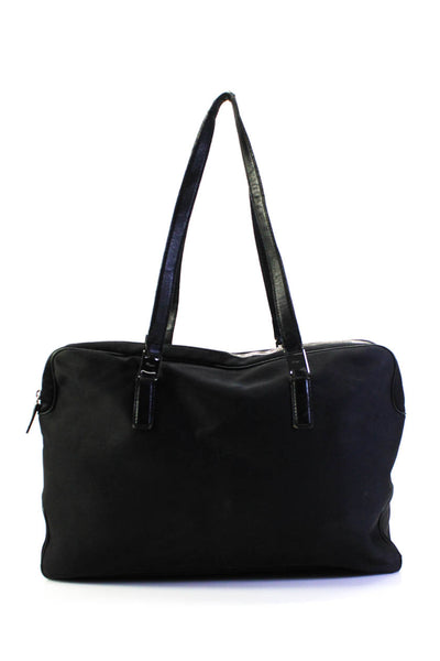 Salvatore Ferragamo Womens Double Handle Large Nylon Bowler Handbag Black
