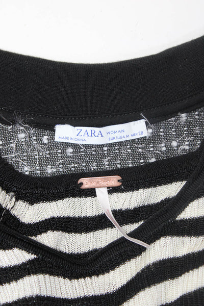 Free People Zara Woman Womens Striped Short Sleeve Tops Black White Size M Lot 2