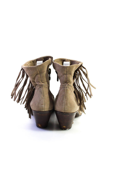 Sam Edelman Womens Suede Fringe Louie Ankle Boots Beige Size 6.5 Medium