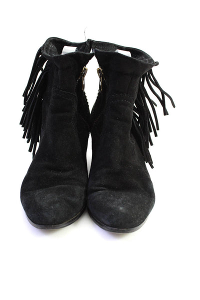 Sam Edelman Womens Suede Fringe Louie Ankle Boots Black Size 6.5 Medium